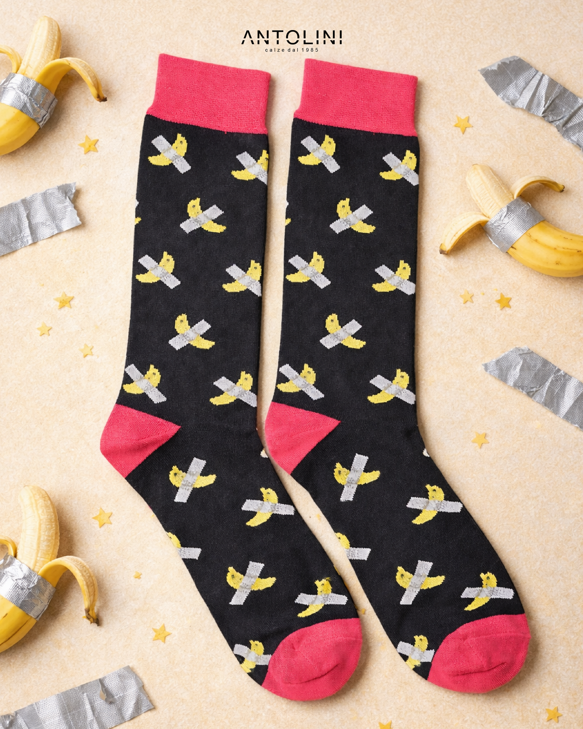Calze Fantasia "Banana" Unisex Nero Linea Funny - Cod. GD56