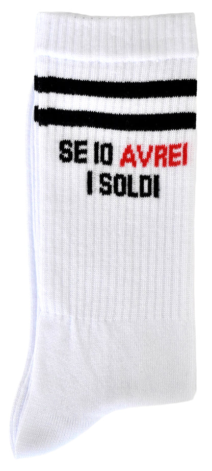 Calze Fantasia "Avrei Soldi" Unisex Bianco Linea Funny - Cod. AVREI SOLDI