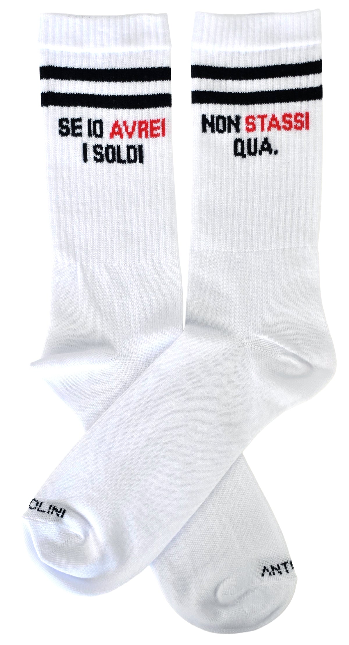 Calze Fantasia "Avrei Soldi" Unisex Bianco Linea Funny - Cod. AVREI SOLDI