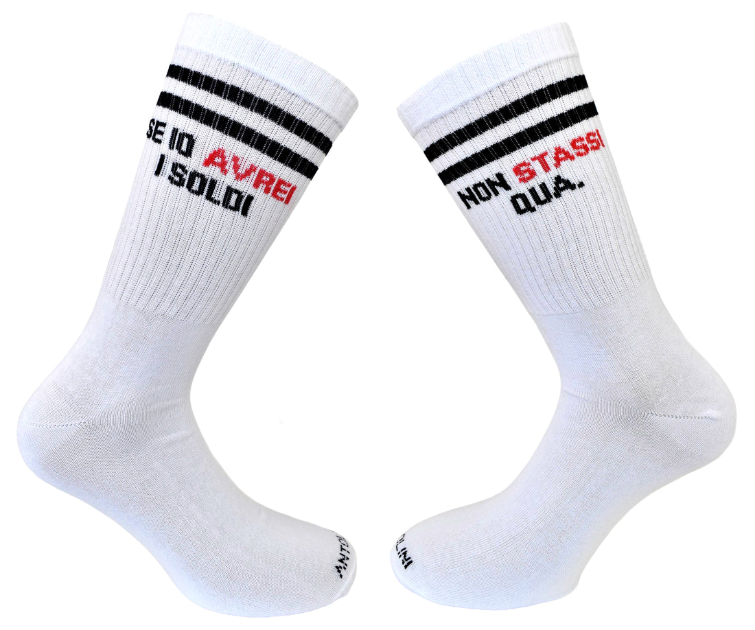 Calze Fantasia "Avrei Soldi" Unisex Bianco Linea Funny - Cod. AVREI SOLDI
