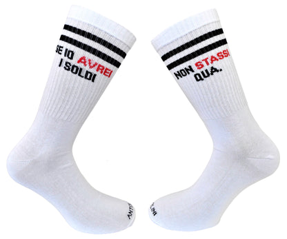 Calze Fantasia "Avrei Soldi" Unisex Bianco Linea Funny - Cod. AVREI SOLDI