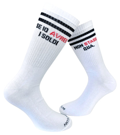 Calze Fantasia "Avrei Soldi" Unisex Bianco Linea Funny - Cod. AVREI SOLDI