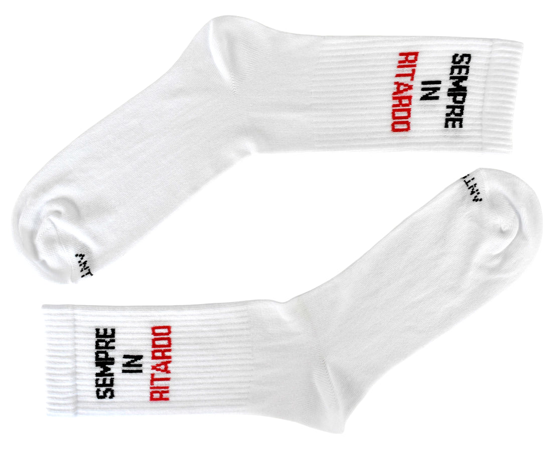 Calze Fantasia "Sempre Ritardo" Unisex Bianco Linea Funny - Cod. Sempre Ritardo