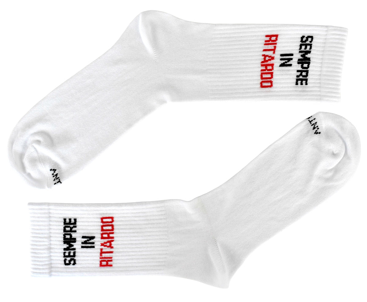 Calze Fantasia "Sempre Ritardo" Unisex Bianco Linea Funny - Cod. Sempre Ritardo