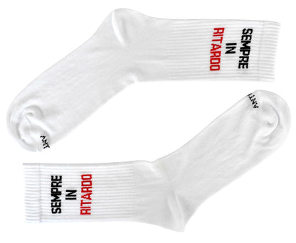 Calze Fantasia "Sempre Ritardo" Unisex Bianco Linea Funny - Cod. Sempre Ritardo