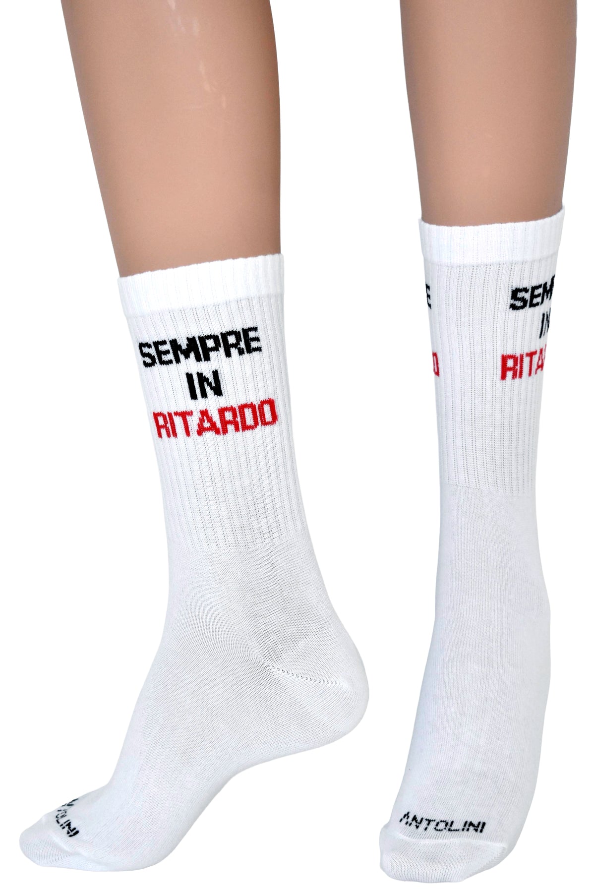 Calze Fantasia "Sempre Ritardo" Unisex Bianco Linea Funny - Cod. Sempre Ritardo