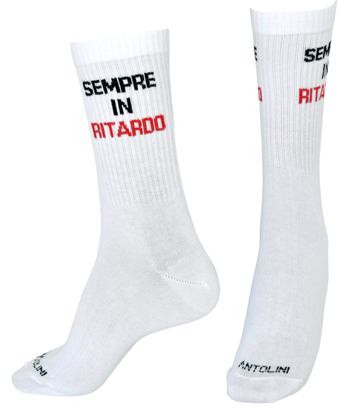 Calze Fantasia "Sempre Ritardo" Unisex Bianco Linea Funny - Cod. Sempre Ritardo